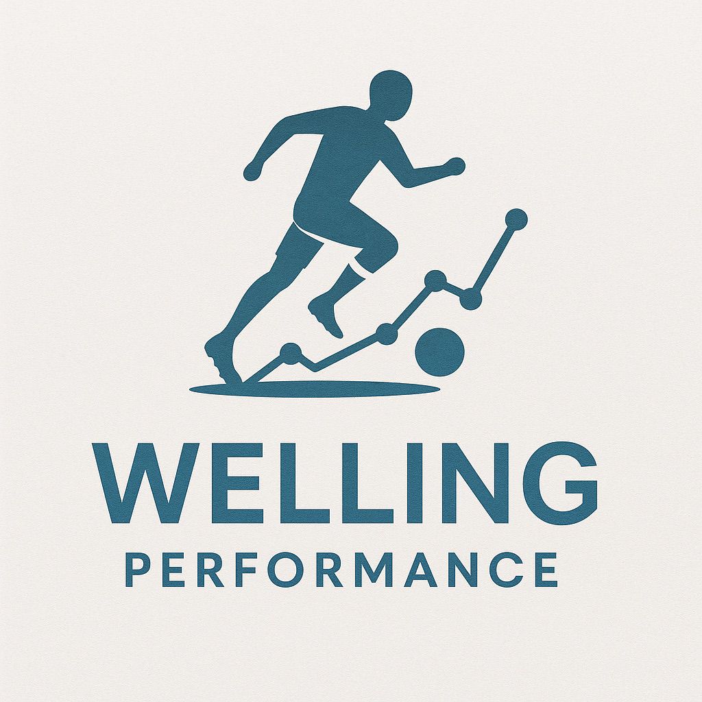 Welling Performance-logo met hardloper en grafiek